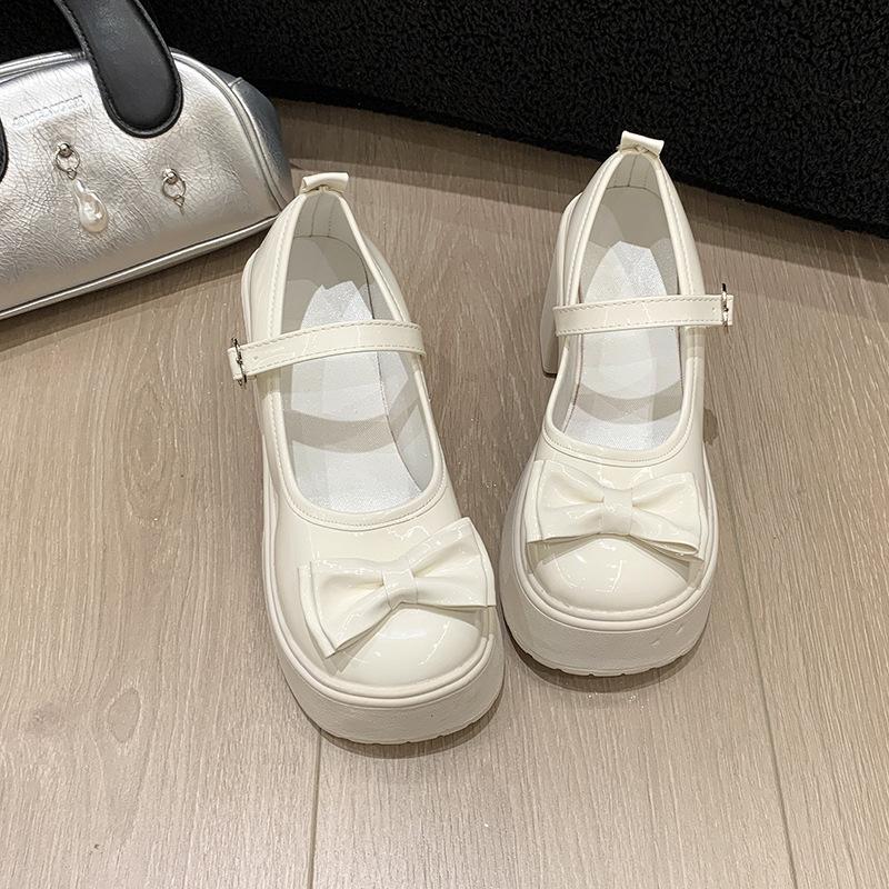 Mary Jane Small Leather Shoes, Sweet and Cool Bow High Heels, Women's Spring and Autumn 2025 Explosion, One-word Buckle Jk Cute Single Shoes