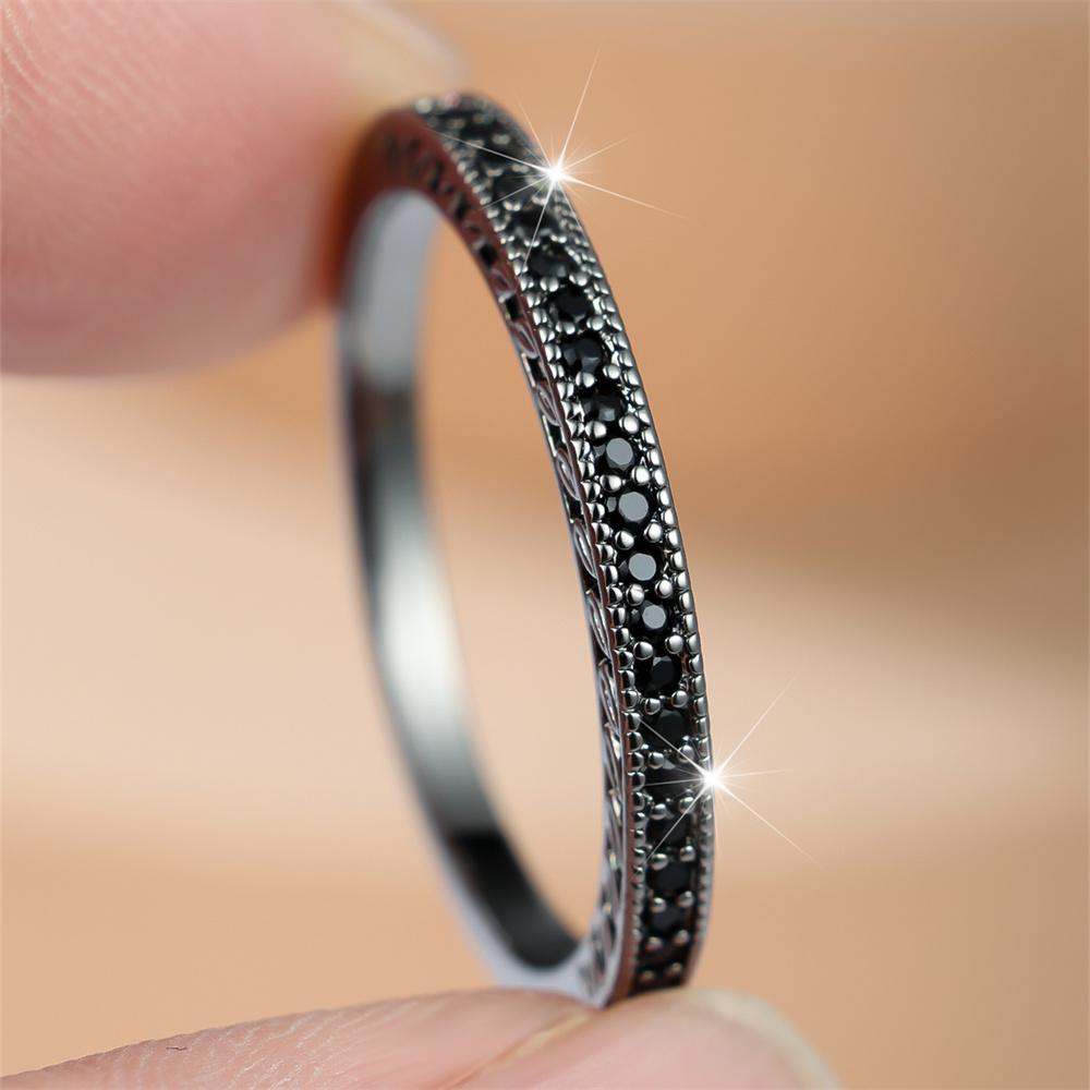Antike Schwarze Zirkonia Kleine Runde Steine Verlobungsringe Für Frauen Vintage Schwarzes Metall Ring Hochzeits Schmuck Valentinstag Geschenke 12 beige