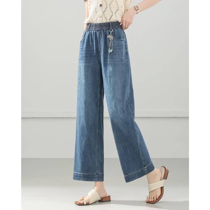 TERRE BLEUE Women s Summer High-Waist Cropped Wide-Leg Jeans 28