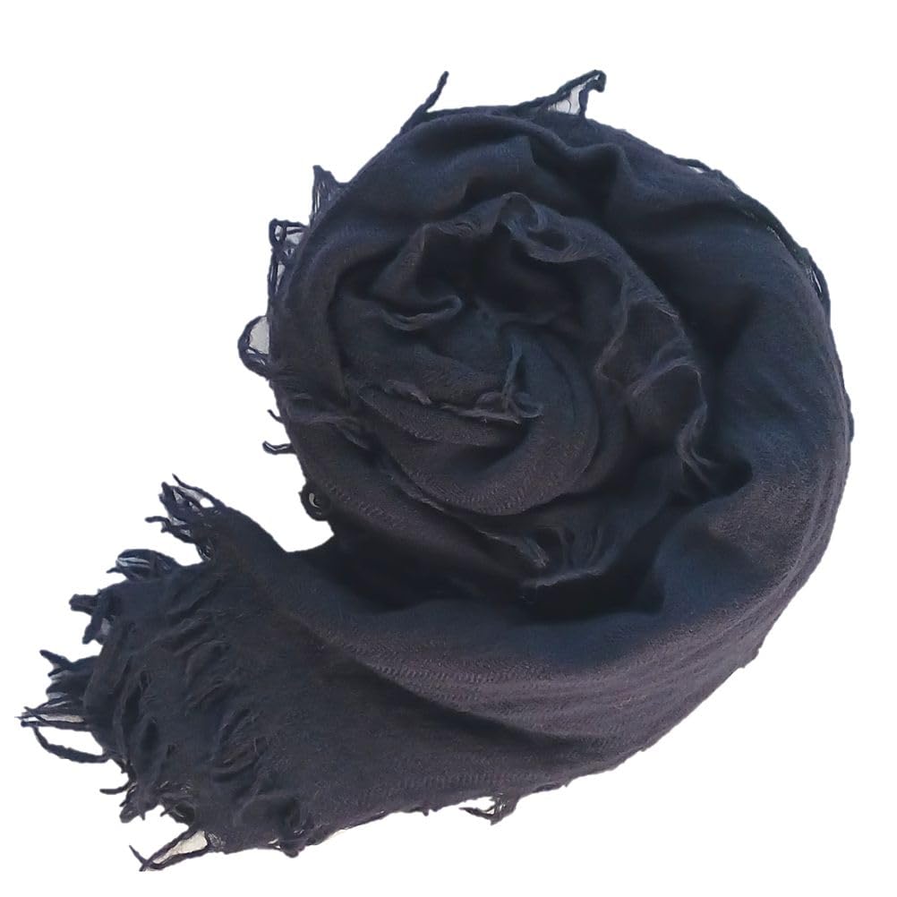 Merino Wool Solid all over the 100% Stole, Color, Large, Fall/Winter, Lightweight, Gauze, 110x200mm, Fringe, Cashmere-Like, Men's/Women's [.a world]