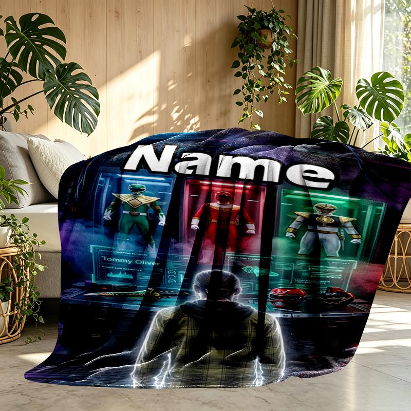 Individuell bedruckte Decken mit Namen, Mighty Morphin Power Rangers Motiv, Heimdekoration, Schlafzimmer, Sofa, Camping, Couch, Geschenke für Geburtstag Weihnachten