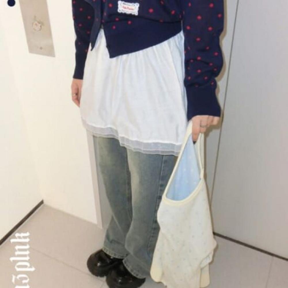 The Pink Women Dot Lace Patch Color Block Knit Cardigan