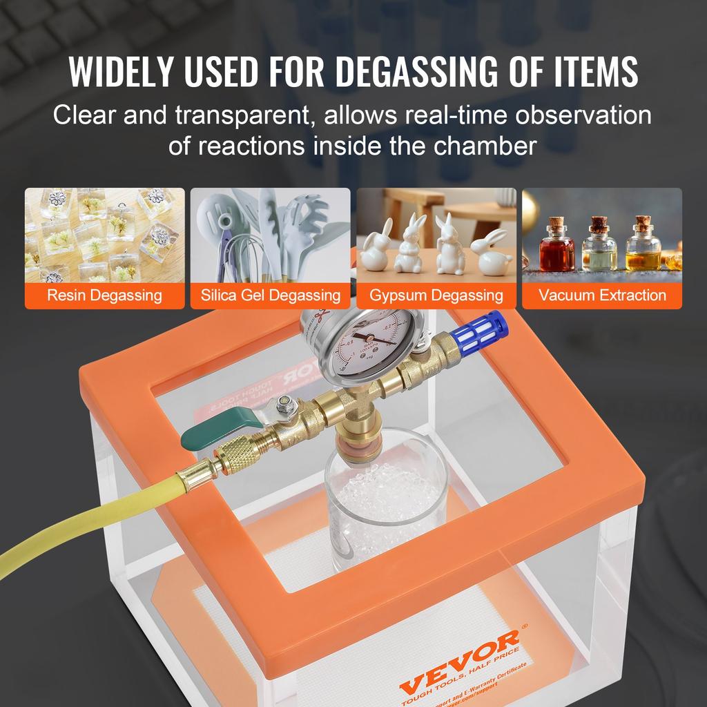 VEVOR 7.6L Vacuum Chamber, Upgraded Multipurpose Acrylic Vacuum Degassing Chamber, Transparent Vacuum Chamber, for Resin Degassing