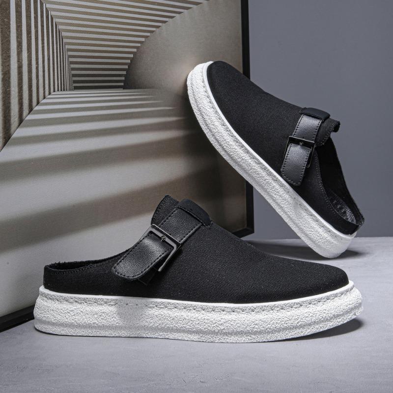 Fashion Mens Bag Head Half Slippers 2025 Summer New Canvas Flat-Bottomed Casual Shoes Trendy Mens Slippers Light Comfortable Men Sandals