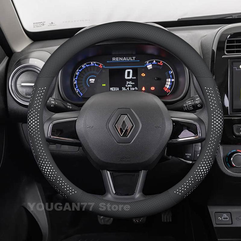 Leather Car Steering Wheel Cover For Renault Kwid Megane 2016-2023 Covers For Covers Auto interior Renault clio Accessories 2023