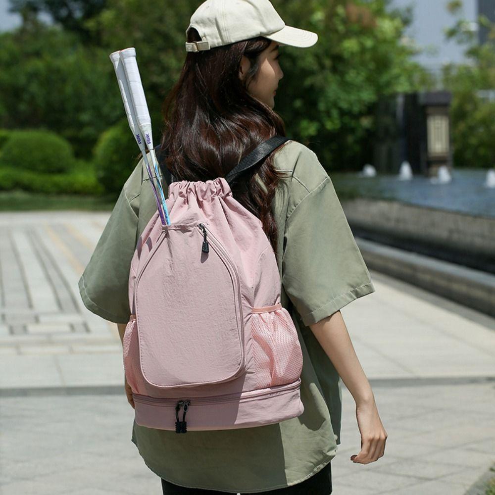 With Shoes Pocket Tennis Racket Backpack 2 Rackets Drawstring Fitness Bag  Outdoor Sports