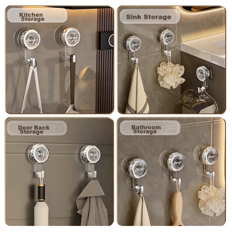 Suction Cup Hook, No Drilling Required, Strong Vacuum, Traceless, for Kitchen, Bathroom, Shower Room, Wall And Door Back, Towel Adhesive Hook
