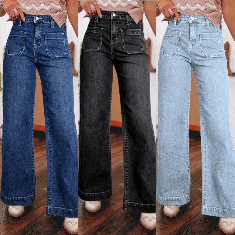 Women High Waisted Straight Wide Leg Denim Jeans Casual Vintage Fashion Pants
