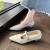 Freizeitmode Pumps Frau Slipper Seltsame Mittelhohe Absätze Spitzschuh Damenschuhe Solides Leder Eckige Schnalle Mary Jane Schuhe Frau