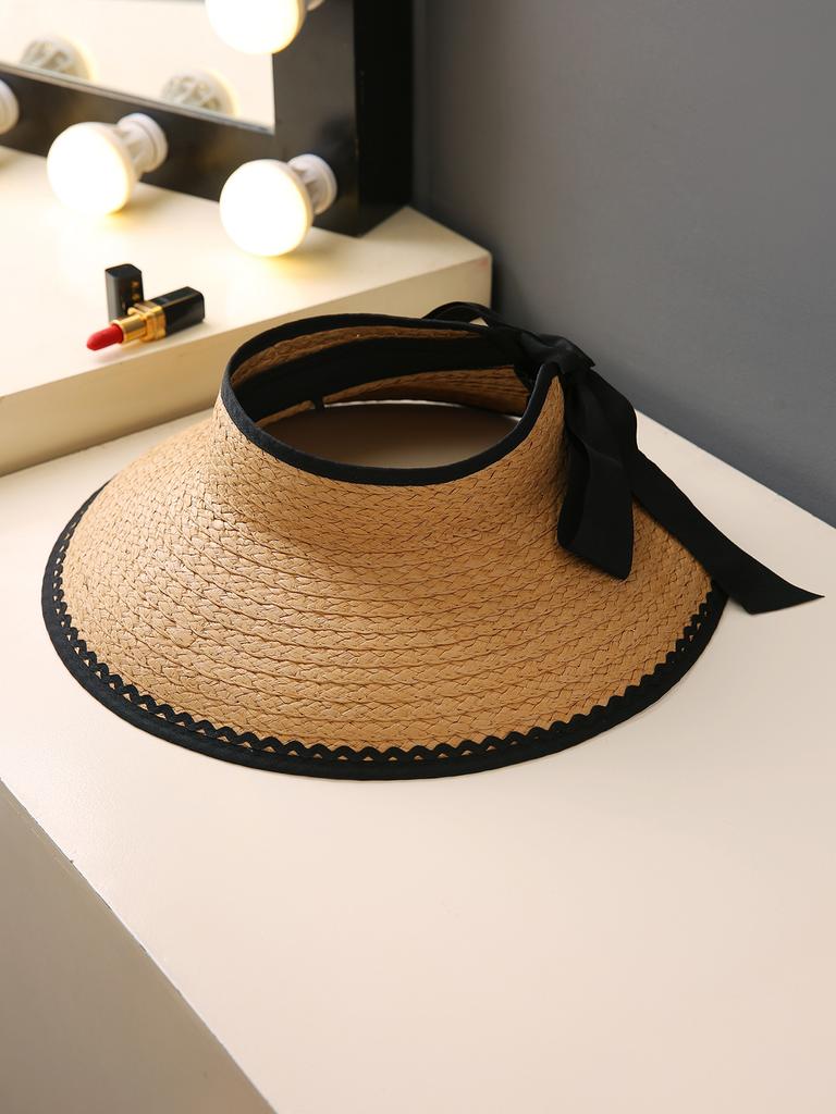 Women's Summer New Style Sun Hat Large Brim Empty Top Straw Hat UV Protection Non-Lightproof Big Brim Hat Travel Cap