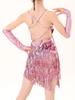 Abito Latino Jazz Scintillante con Paillettes e Frange per Bambine e Ragazze con Guanti Outfit Costumi per Gara di Danza di Sala Prove