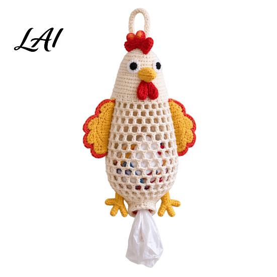 Seasonal Craft Kits Crochet Animal Bag Holder DIY Kit Hanging Plastic Make Easy Patterns Cute Raccoon Highland Cow Organizer for Home Kitchen Decor,