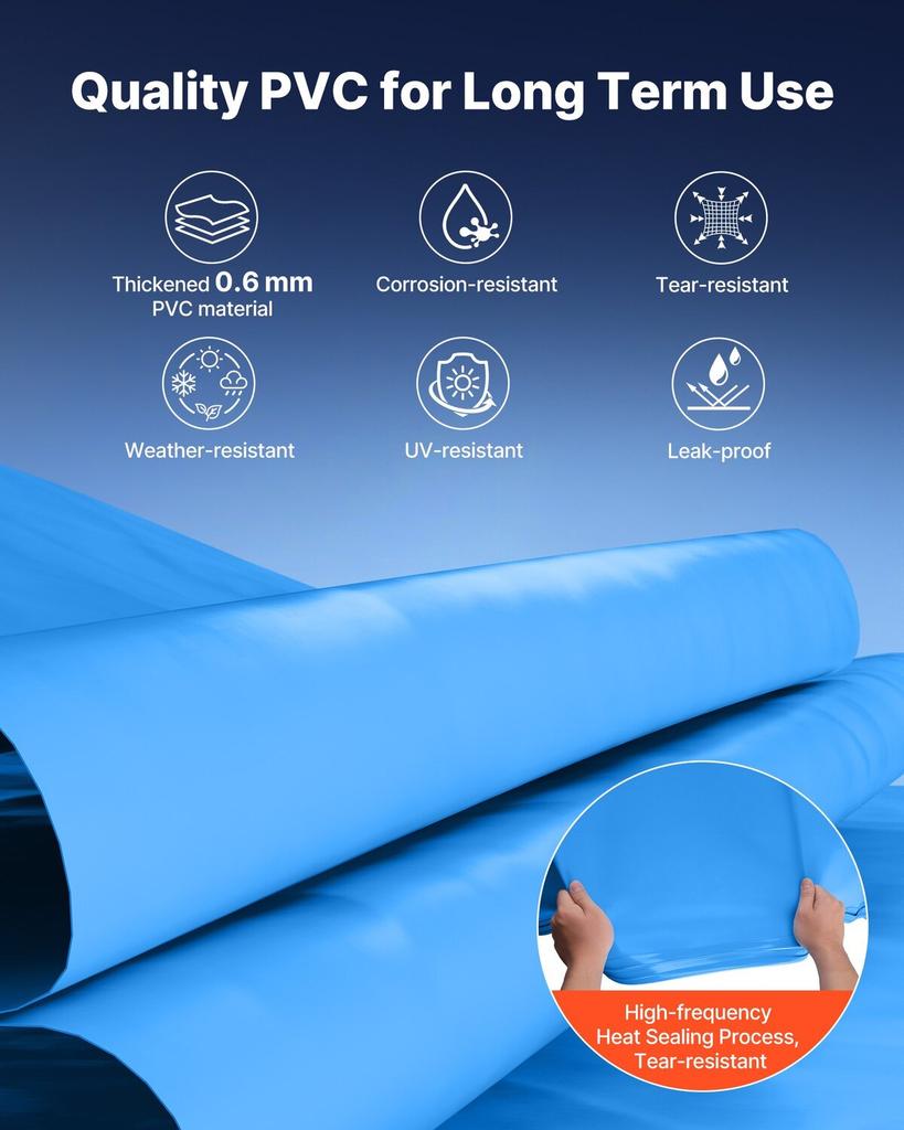350.5 Cm Pool Liner, Round Overlap Swimming Pool Liner for 90 Cm Wall Height, Premium Vinyl, Easy Install with Leak-Proof Patches, Designed for Steel