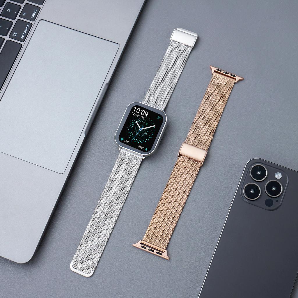Metal Mesh Magnetic Clasp Band for Apple Watch Series 9/8/7/6/5/4/SE/Ultra 45mm 44mm 42mm 41mm 40mm 38mm 49mm Stainless Steel