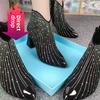 Fashionable Metal Sequin Pointed Toe High Heels Short Boots Elegant Autumn Winter New Arrival Low Heel Single Shoes Rubber