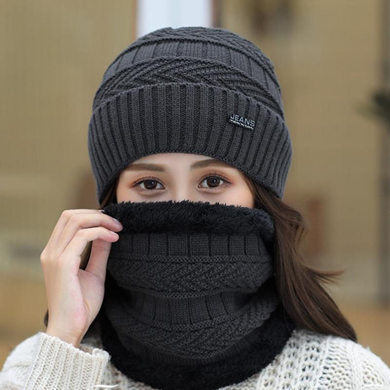 Beanie Scarf Set Men Women Winter Caps Cover Ears Winter Skullies Hat Wool Beanies Knitted Hat Scarf With Lining