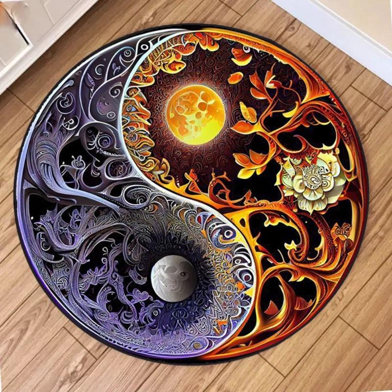 

Килим Круглий Нековзкий Зносостійкий Килим-Коло з Діаграмою Інь-Ян Тай-Чи для Вітальні Спальні М який Килимок для Підлоги Домашній Декор 40x40cm