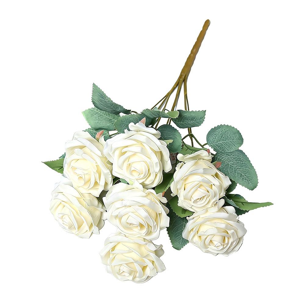 7 Heads Rose Artificial Flower Multicolor Green Leaves Faux Flower Photo Props Rolled Edge Simulation Rose Flower