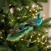 Glittering Pavo Ornament | Long cascading Feathered Tail, Lightweight Design for Branches, Peacock