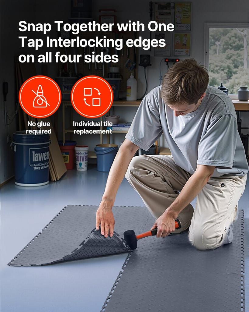 Garage Floor Tiles Interlocking, 8 Pack 513 x 513 x 5 mm Interlocking Modular Garage Flooring Tiles, Diamond Plate Slip-Resistant PVC Mats for