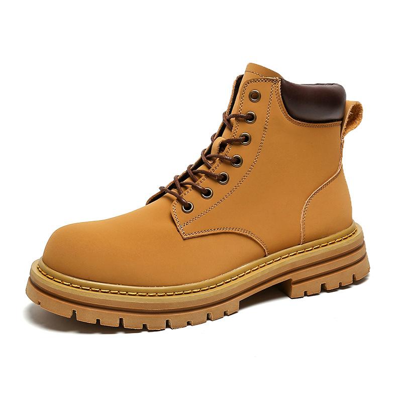 Leder Martin Stiefel Herren und Damen Paar Stiefel Retro Britischer Stil Kick Nicht Verrottet Dicksohlige Große Gelbe Stiefel