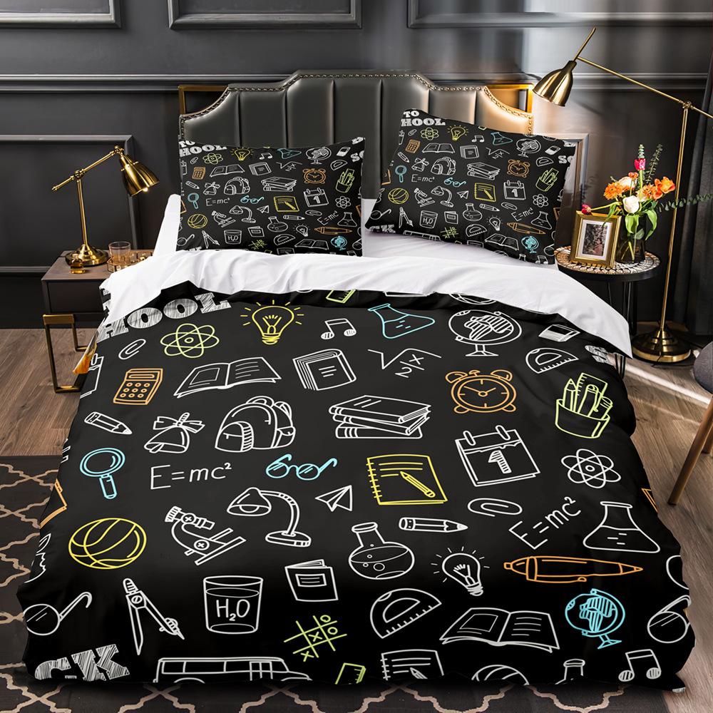 Sports Graffiti King Queen Duvet Cover Cartoon Bicycle Badminton Racket Bedding Set for Kids Black 2/3pcs Polyester Quilt Cover
