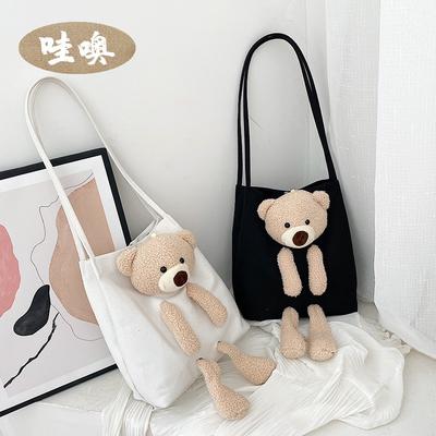 New Female Student Crossbody Versatile Shoulder Canvas Bag Female Popular Cute Bear Bag