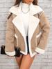Women's Brown and White Contrast Faux Shearling Jacket with Gold Buttons