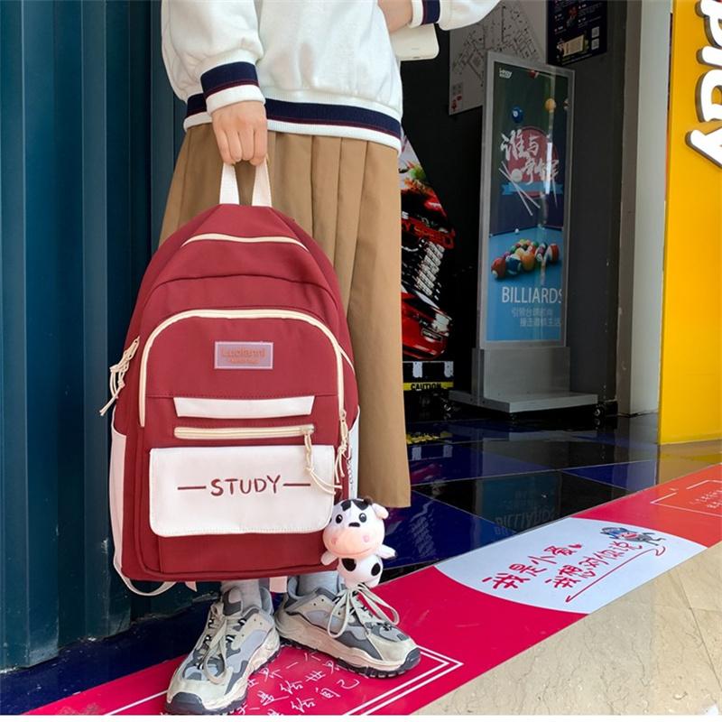 Fashion Contrast Color Women's Backpack Waterproof School Bags For Girls Large Capacity Students Bag Anti-theft School Backpack