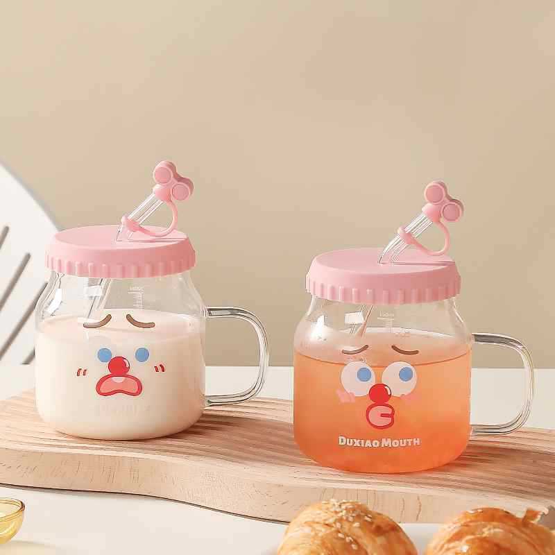 High Appearance Level Interesting Expressions High Borosilicate Glass Cups Straw Cups Office Milk Cups Coffee Cups Large Capacity Water Cups