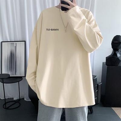 2024 Men's Long-Sleeved T-shirt Autumn Undershirt Long Sleeve Cotton Autumn Hong Kong Style Printing Loose Trendy Top