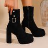 New Women's Wide Width Fashion Boots European American Style High Heel Ankle Boots Buckle Detail Platform Sole Autumn Shoes