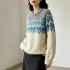 European and American New Crew Neck Knitted Sweater Pullover Fair Island Autumn and Winter Retro Women's Clothing Loose Jacquard Sweater Jacket Women