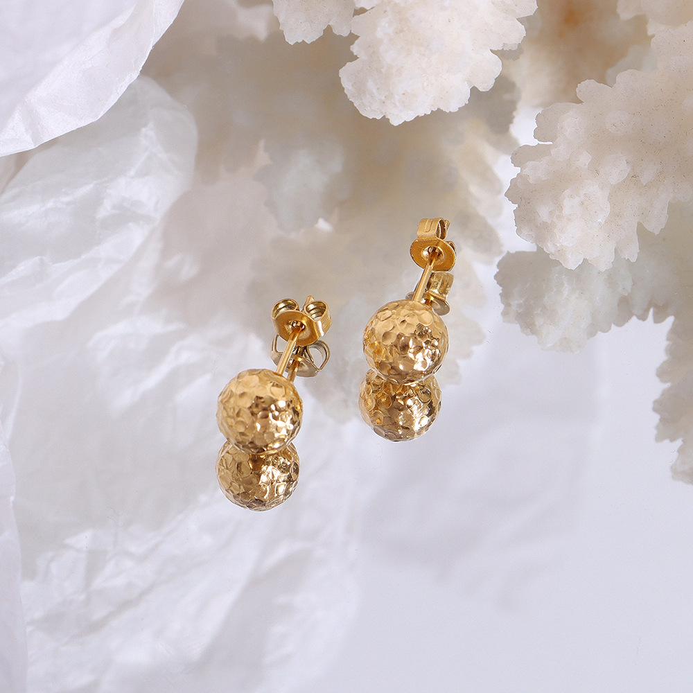 Marka French Small Gold Ball Stud Earrings: 18k Gold-Plated Titanium Steel Jewelry for Women