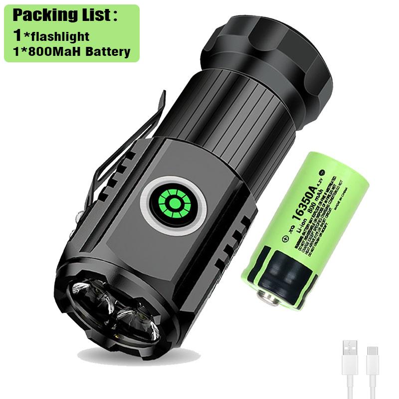 2000LM Powerful Portable Mini LED Flashlight 3LED Ultra Strong Light 18350 Battery USB C Rechargeable With Magnet Torch