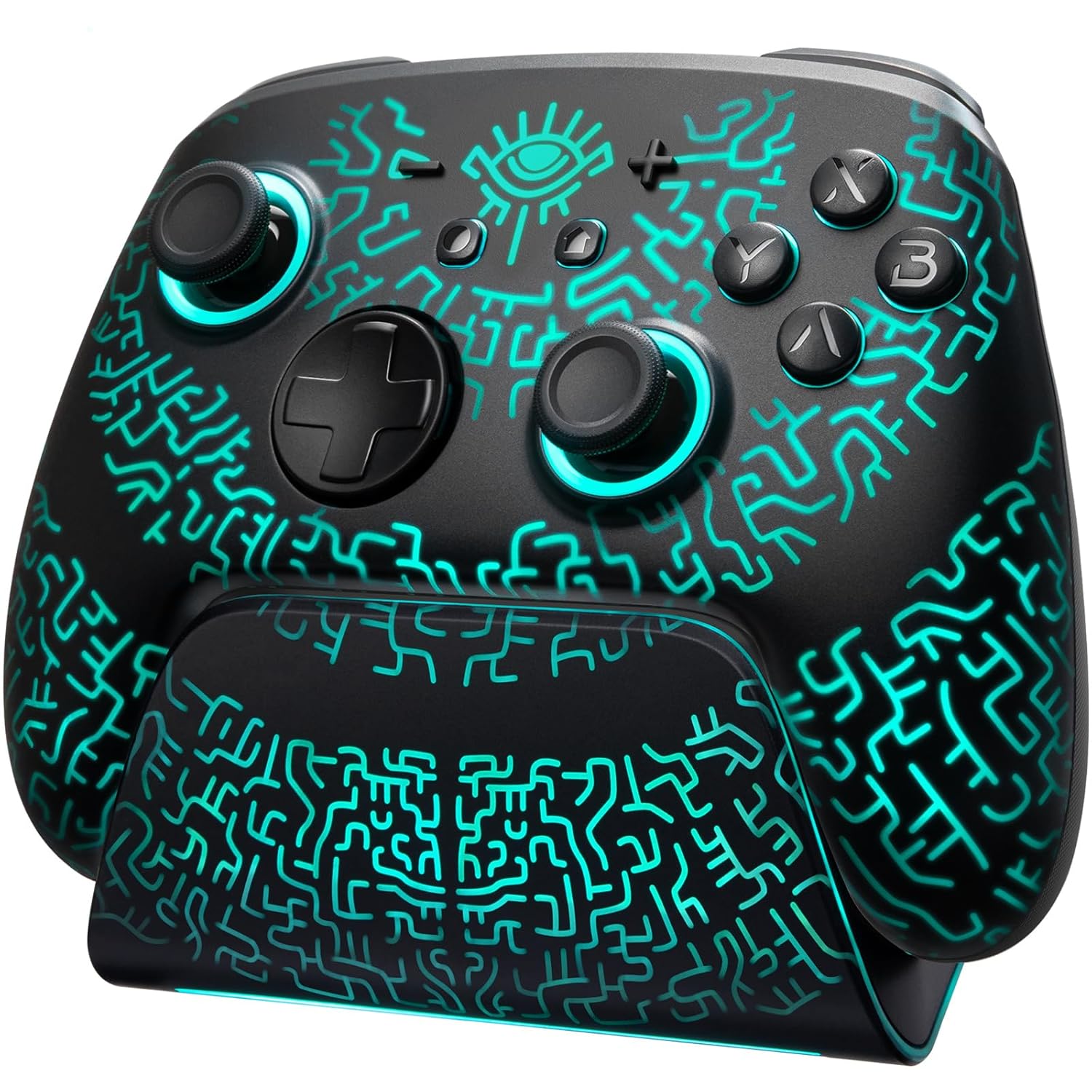 FUNLAB Luminex Switch Controller with Charging Dock, Switch Pro Controller Wireless Compatible with Switch/OLED/Lite, Bluetooth Gamepad with Hall