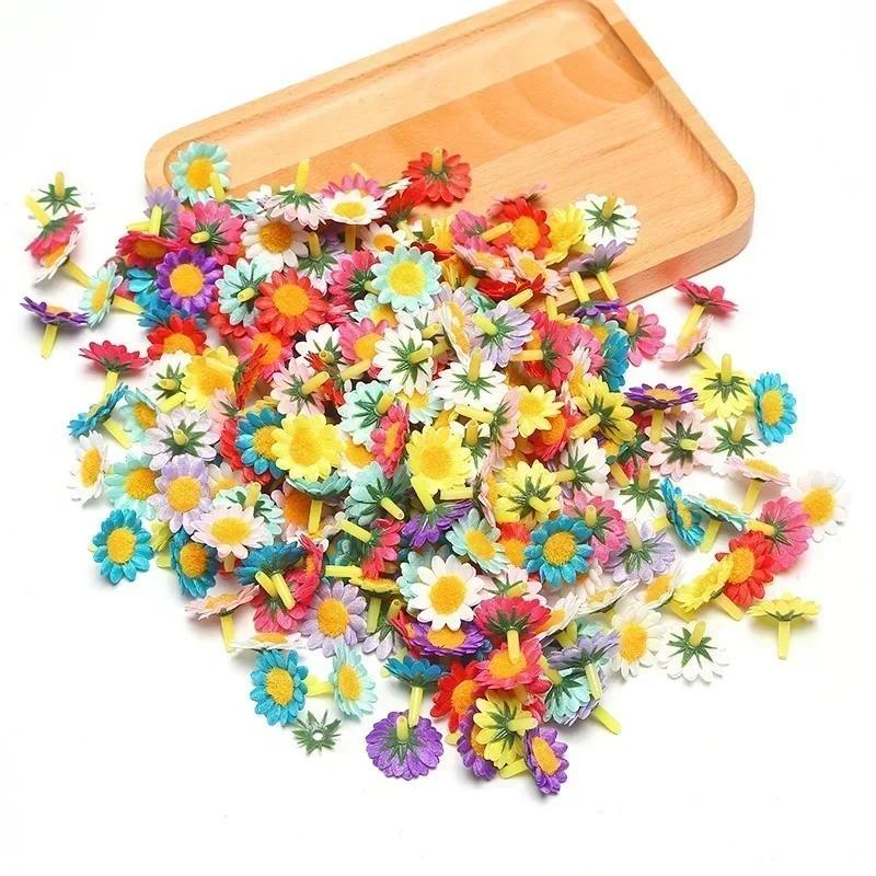 Brand New 100pcs/bag 4cm Mixed Silk Sunflower Artificial Flowers Party Scrapbook Accessories Garland DIY Flower Decoration