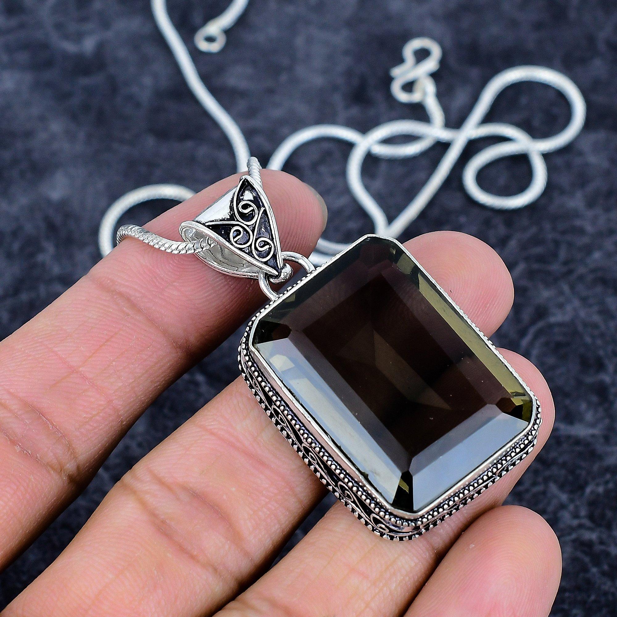 

Smoky Topaz Gemstone Handmade 925 Sterling Silver Jewelry Pendant 2.05 M-3211