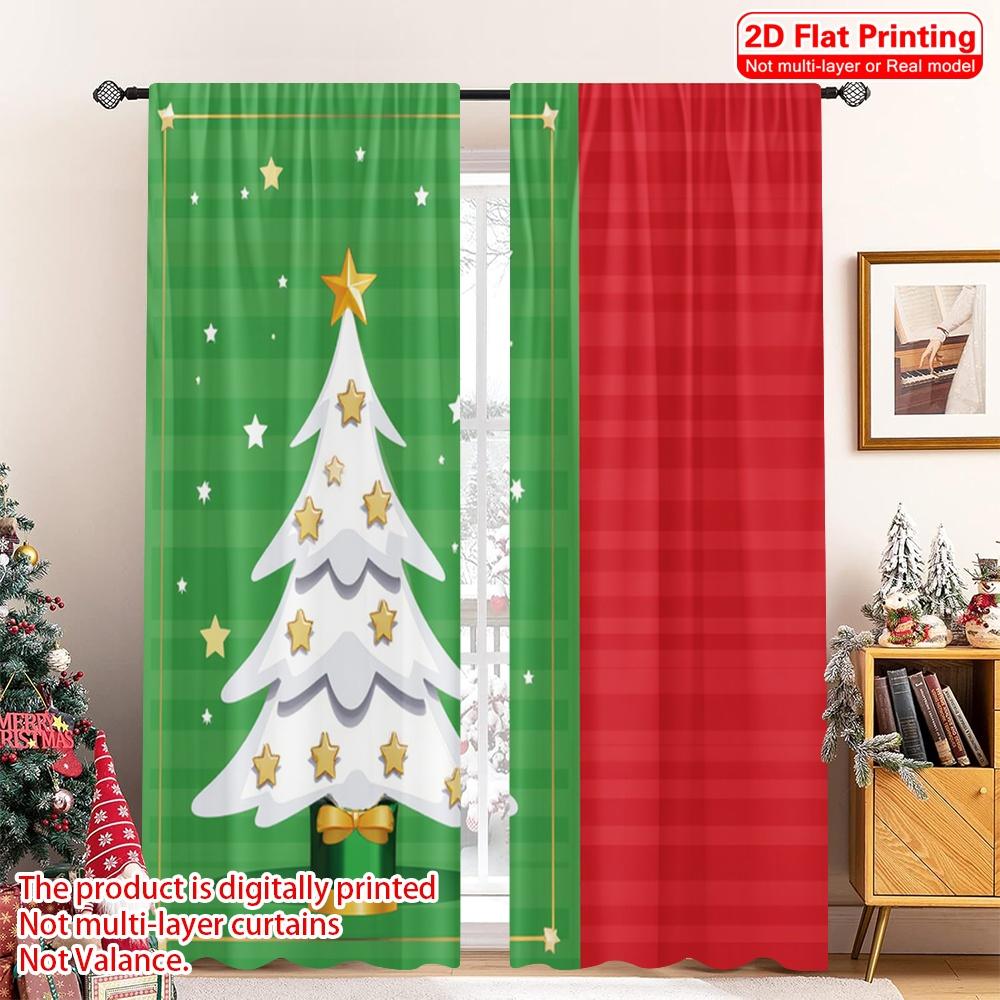 

2pcs 2D flat printing Merry Christmas Drapes Christmas Trees Stars Festive Holiday Polyester Without Electricity Festive 52.50×116.00 CM 2pcs