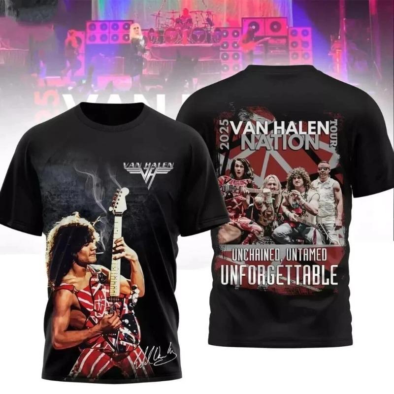 Rockowy Zespół Van Halen Retro Koszulka Unisex Drukowana 3D na Lato Uliczny Hip-hop Trend Krótki Rękaw Okrągły Dekolt Y2K Top Odzież Męska