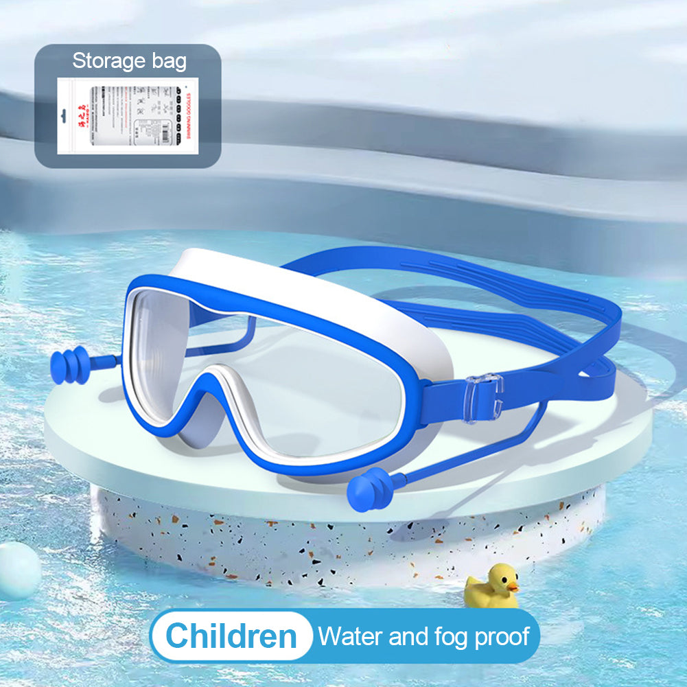 Large Frame Swimming Goggles with Earplugs for Kids High Quality Children's Antifog Swim Pool Glasses Waterproof HD Swim Eyewear