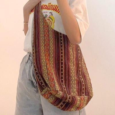 Contrast Color Printed Bohemian Ethnic Style Large Capacity Minimalist Women's Shoulder Crossbody Tote Bag
