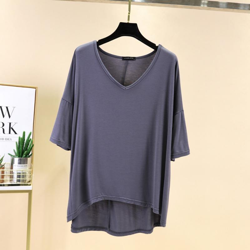 Spring Summer Women's Dusty V Neck Batwing Sleeve High Low Hem T-Shirt