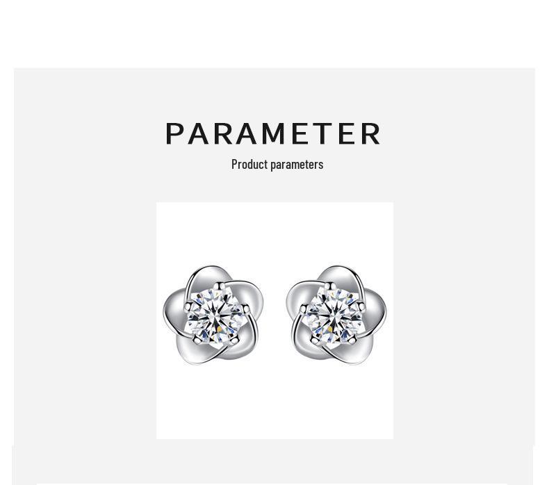 Sterling Silver Plum Blossom Diamond Stud Earrings for Women - Ancient Style, Simple, Versatile, Comfortable for Sleep