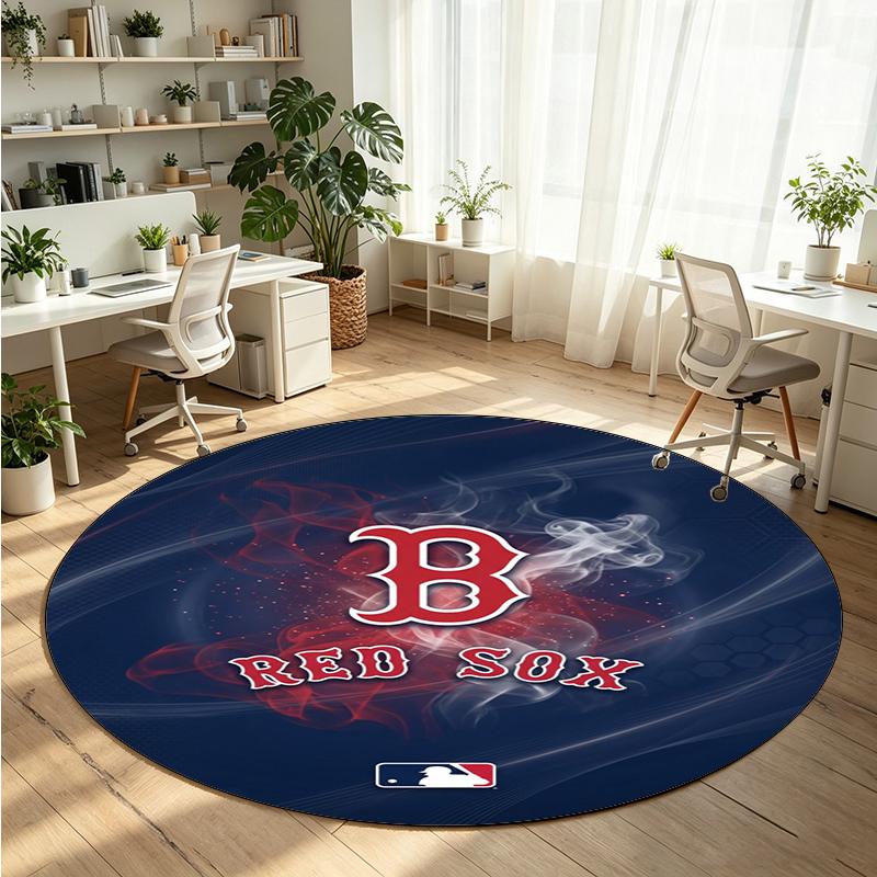 Boston Red Sox Printed Round Crystal Velvet Rug Soft Non Slip Floor Carpet For Bedroom Holiday Gift