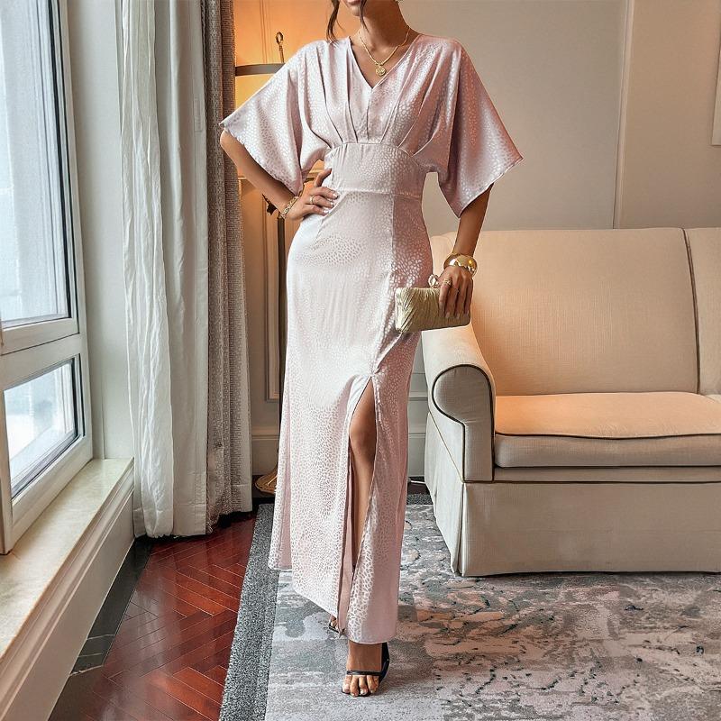 Spring Summer Dress Women's Temperament Retro Style Split Short Sleeve Mid-length Dress