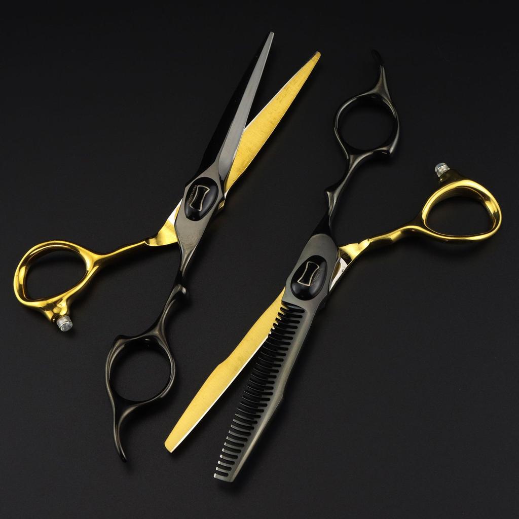 6.0 Inch Cm-12 Black Gold H Er Double-Sided Sword Back, Hair Scissors, Hair Scissors, Flat Scissors, Bangs Scissors, Teeth