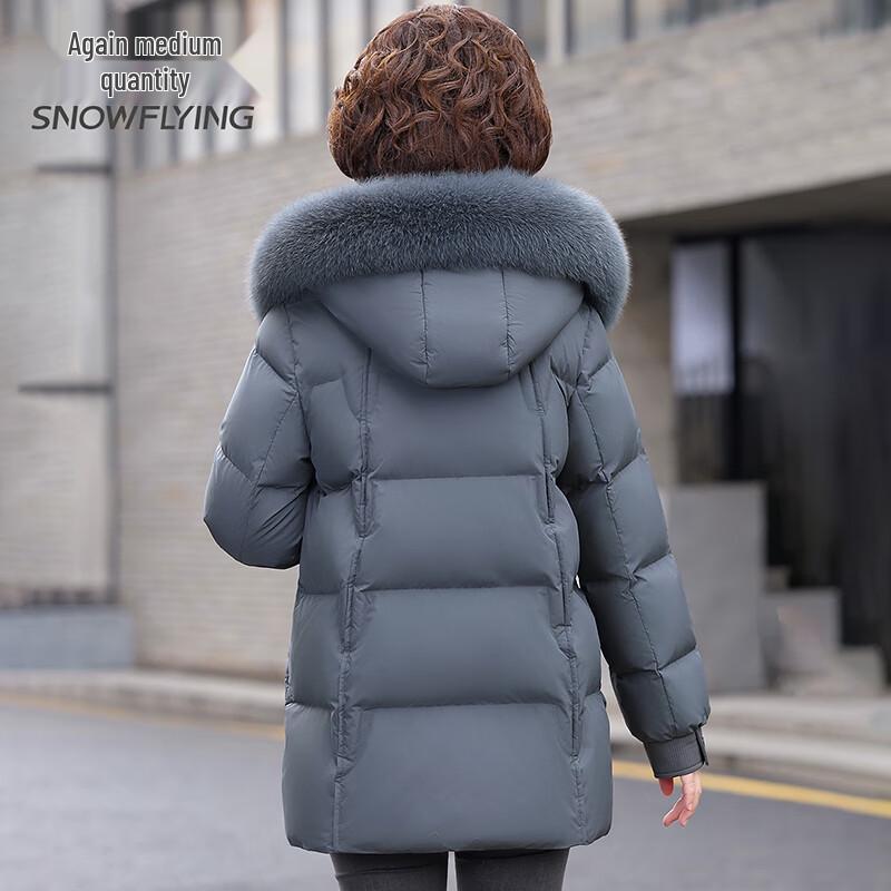 SNOWFLYING Women's Hooded Duck Down Jacket with Fox Fur Collar