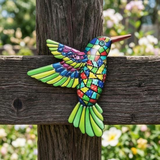 Modern Home Wall Ornament Metal Hummingbird Art Decor, Iron Colorful Bird Fence Decoration, Patio And Garden Decoration Outdoor Sculpture Hanging