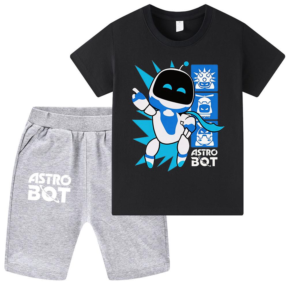 WA1339 Set da 2 pezzi Bambini Ragazzi Ragazze T-shirt a Maniche Corte Stampata Astro Bot Pantaloncini Top Pantaloni Set